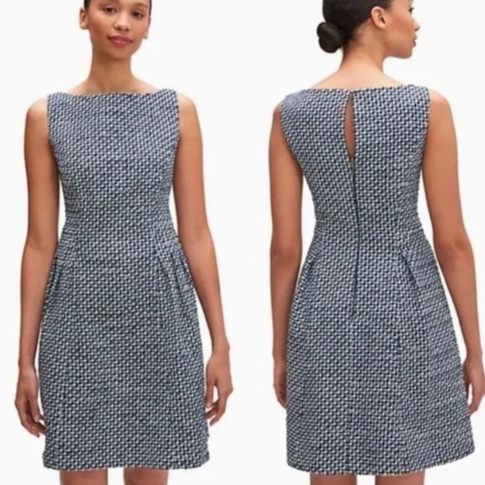 kate spade Navy & White Textured Sleeveless Shift Dress